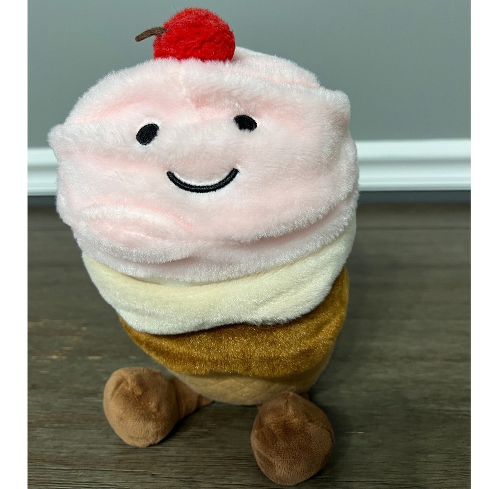 Frankford Neapolitan Ice Cream Cone Plush Happy Face Food Stuffed Toy Pink Brown